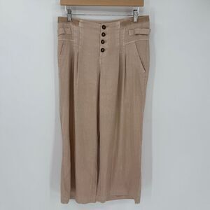 Sundance The Villa Wide Leg‎ Crop Button Fly Linen Tencel Blend Pant Tan Women 6